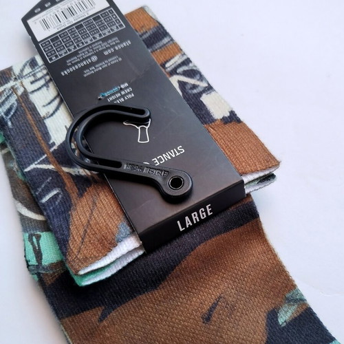 Jean-Michel Basquiat x Stance Socks New, 2 Heads on Gold Print, Size Large