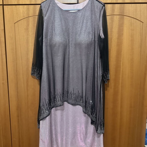 Evening dress with transparency, rhinestones and chest support size 46 like new