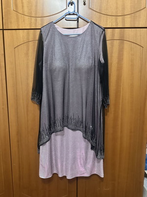 Evening dress with transparency, rhinestones and chest support size 46 like new