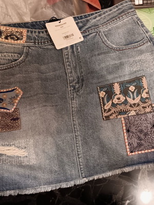 Τζην φούστα Desigual small με κεντήματα καινούργιο, μπλε