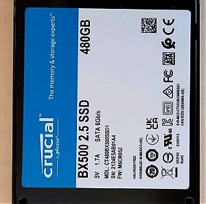 Σκληρός δίσκος SSD 480GB Crucial 2.5 ίντσες BX500. Αχρησιμοποίητος.