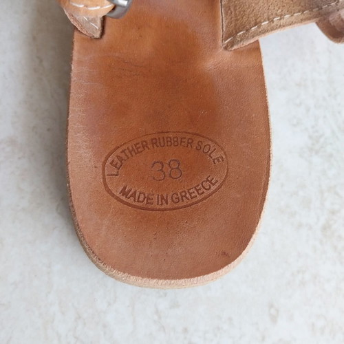 Leather Greek Sandals size 38 used with blue bows