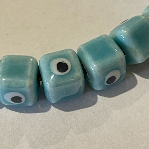 Enamelled ceramic evil eye beads new, pack of 100, turquoise