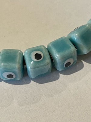 Enamelled ceramic evil eye beads new, pack of 100, turquoise