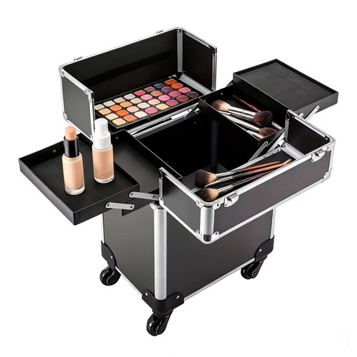 Aluminum Rolling Makeup Case black, like new, ideal for travel