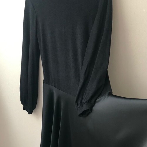 Zara black midi dress with balloon sleeve and satin hem like new