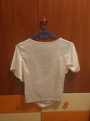 White satin blouse with draped design and deep V neckline new