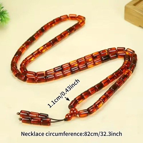 Mala necklace and bracelet unisex, natural amber and bloodstone, 80 cm