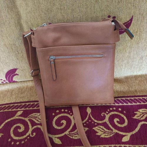 Shoulder mail bag used, brown with multiple compartments