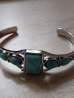 Boho Bracelet Cuff with Turquoise Stones new, silver and blue