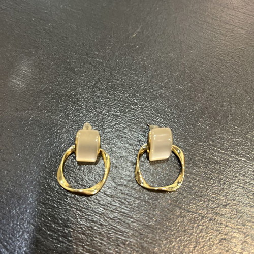 Earrings with modern geometric design like new, beige and gold finish