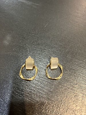 Earrings with modern geometric design like new, beige and gold finish