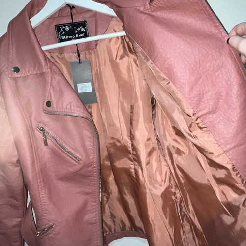 Leather jacket XL new brown pink