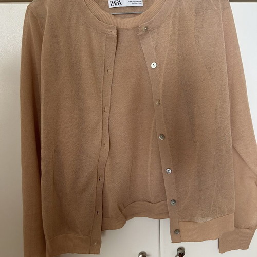 Zara cardigan and blouse set, beige and gold