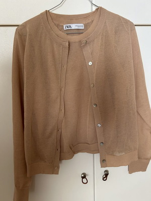 Zara cardigan and blouse set, beige and gold