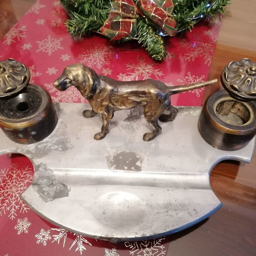 Antique Inkstand (1960's) made of Bronze & Base made of Metal (Weight: 2.600Kg)