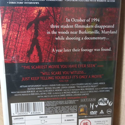 The Blair Witch Project DVD like new with English subtitles