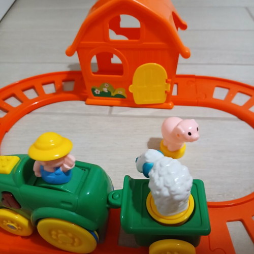 Farm train toy with garbage truck and school bus set