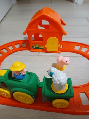 Farm train toy with garbage truck and school bus set