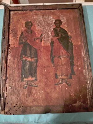 Old religious icons used, family heirlooms hand-painted