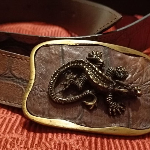 Leather belt brown and gold, new, size 110