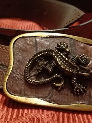 Leather belt brown and gold, new, size 110