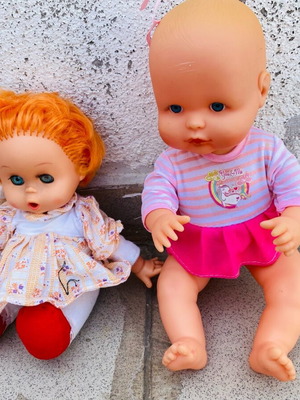 Old dolls used, set of 2, heights 25 and 20 cm