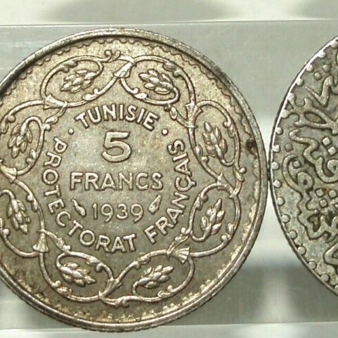 Set of 2½ Dirhams 1903, 5 Francs 1939 and 1 Ghersh 1895 used