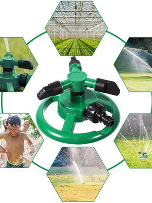 Rotating garden sprinkler with three nozzles and 360-degree rotation new
