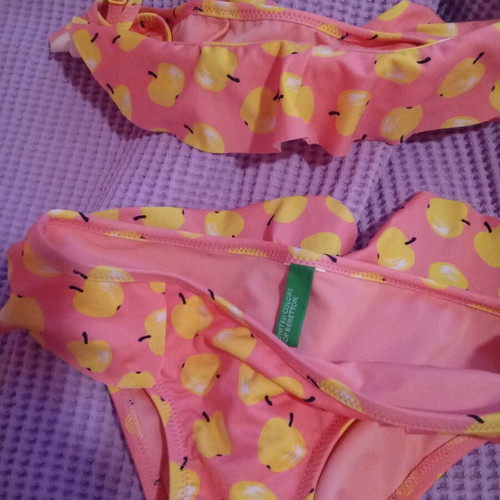 Benetton bikini swimsuit like new, pink and yellow, age 4-5