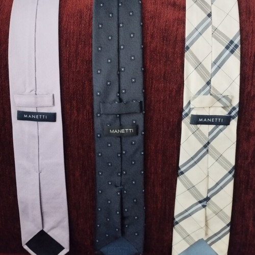 Manetti men's ties set of 3 like new, lilac, dark blue, plaid
