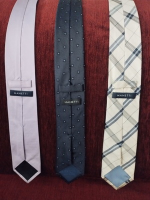Manetti men's ties set of 3 like new, lilac, dark blue, plaid