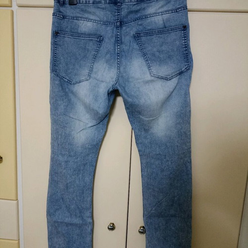 Slim jean men's pants used, H&M, blue with white faded details