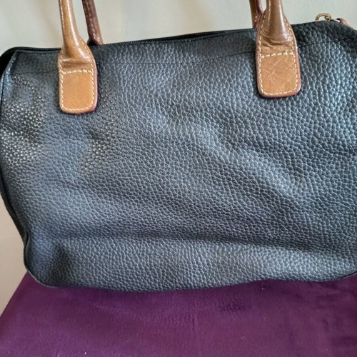 Kem handbag black with brown leather strap and gold detail like new