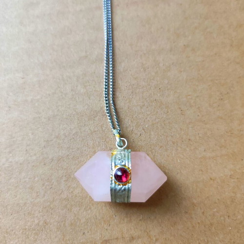 Sweetheart Rose Quartz Crystal Point Boho Necklace new