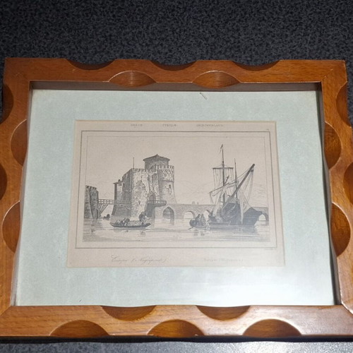 Engraving Euripe Negrepont 1835 in wooden frame like new