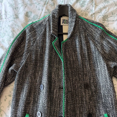 MIKO MIKO tweed coat like new, black and gray with green trim