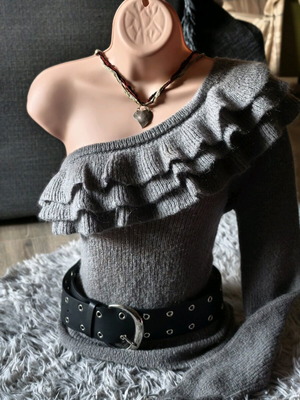 One shoulder sweater gray with ruffles like new
