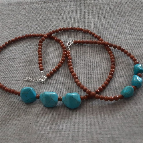 Psyche jewelry set necklace and bracelet with goldstone turquoise silver 925 new handmade