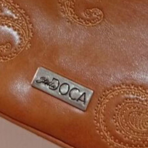 Leather shoulder bag with embossed paisley design, 28.5x15 cm