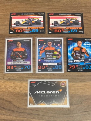 Комплект от 6 карти 2023 Topps Turbo Attax Formula 1 McLaren, като нови