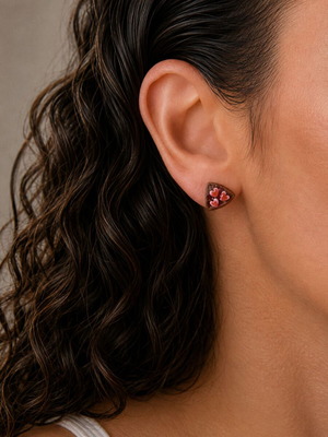 Studded chocolate waffle earrings with pink hearts with polymer clay