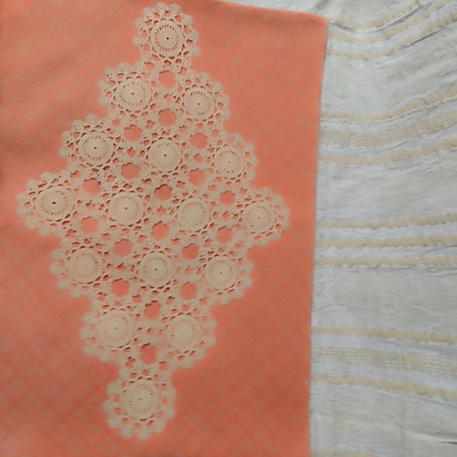 Woven pillow with handmade knitted details like new, cotton