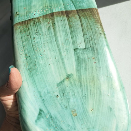 Ceramic serving tray used, handmade green