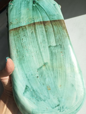 Ceramic serving tray used, handmade green