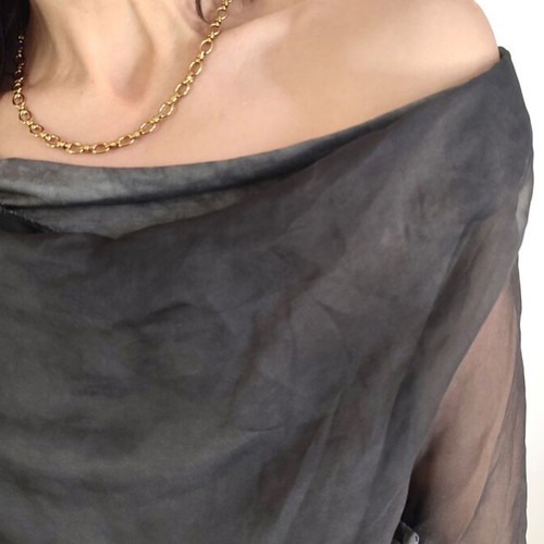 Silk-Viscose Top new, cloudy grey, XS/S with sequin detail