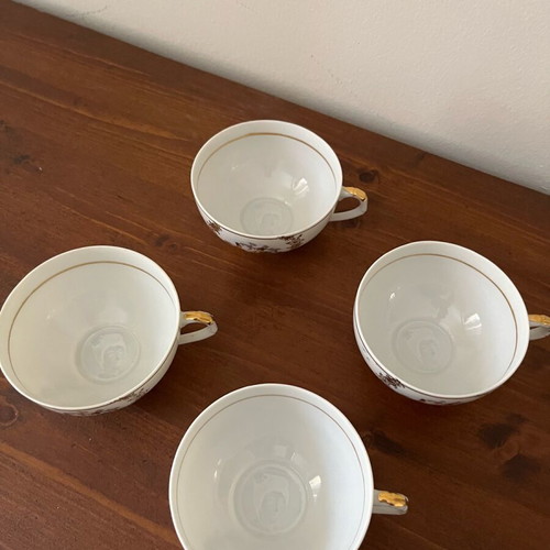 Japanese porcelain cups like new, set of 4 with graphic