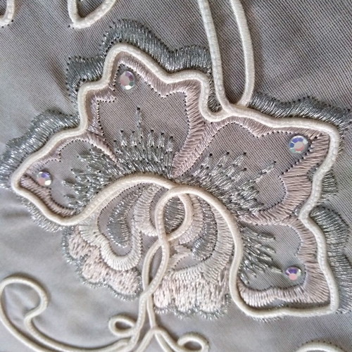 Tablecloth organza silk with silver thread and Swarovski crystals single piece