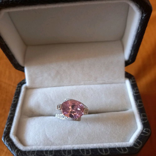 Galerie Tsangarakis sterling silver 925 platinum plated ring with pink zircon