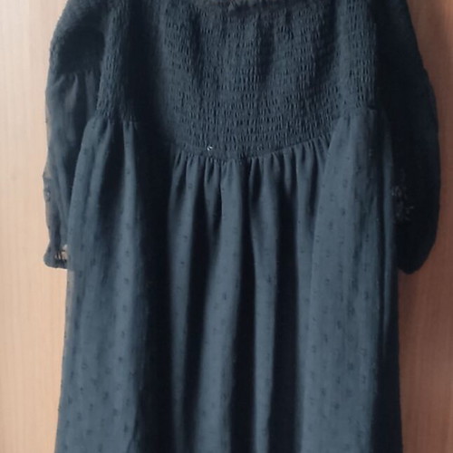 ZARA Black Dress with Balloon Transparent Sleeves and Embroidery Like New, Size M